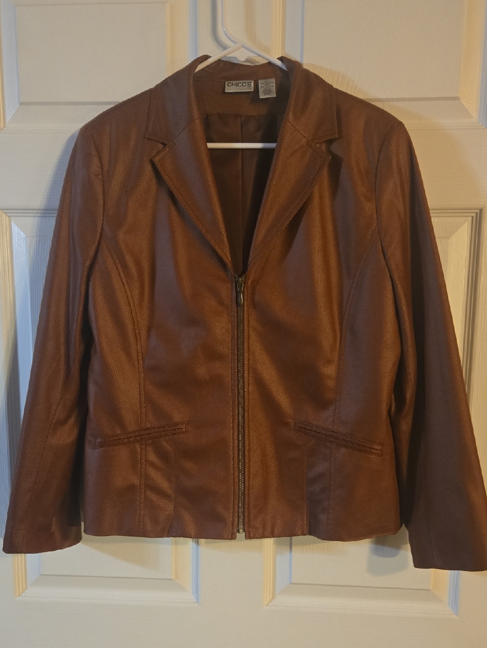 Chico's Cognac Faux Leather Zip Jacket